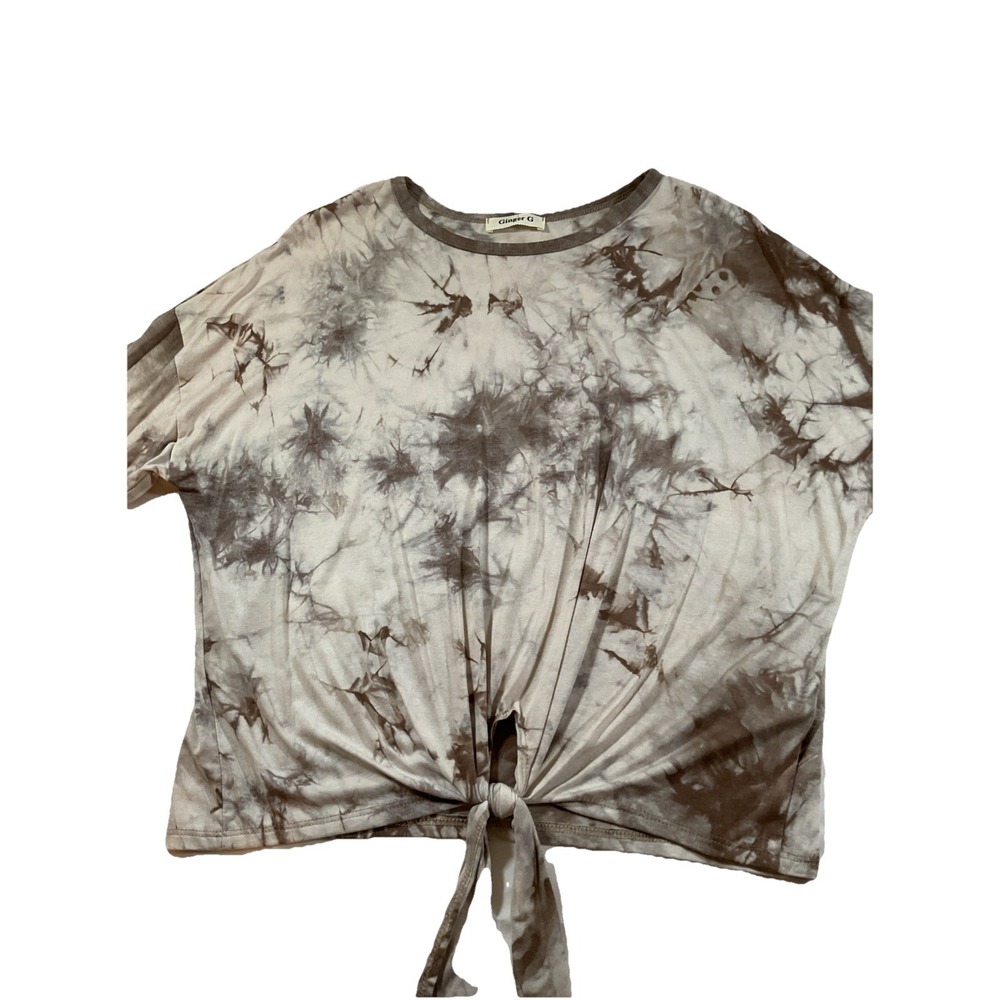 NWT Ginger G Women's Tie Dye Twist Tunic Top Size L Ivory Beige 3/4 Sleeve F78‎